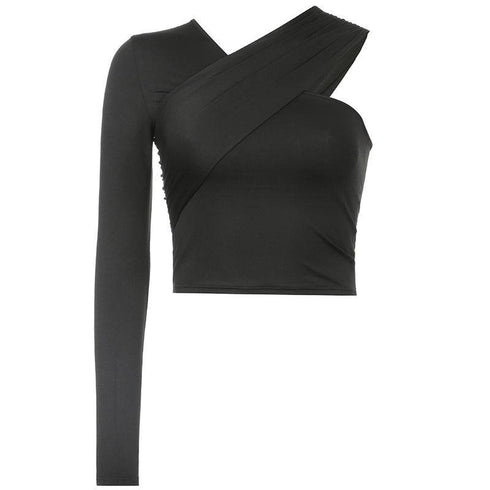 One-shoulder Solid Color Off-the-shoulder V-neck Top